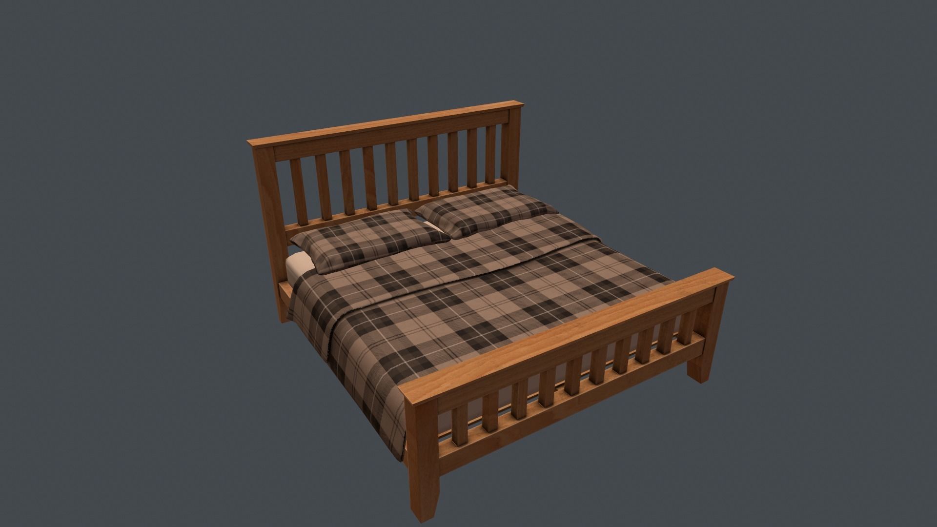 Game Ready Bed plaid with wooden frame Low-poly 3D model_8