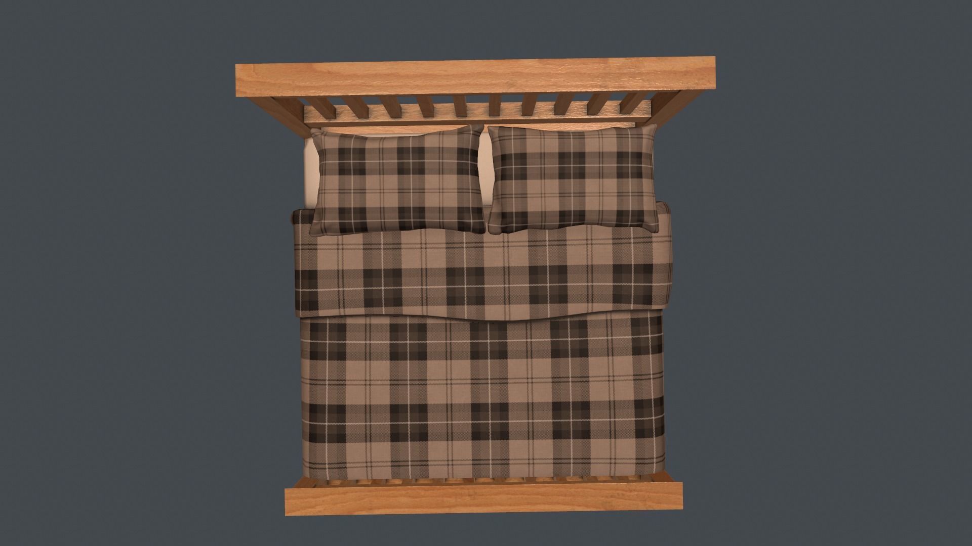 Game Ready Bed plaid with wooden frame Low-poly 3D model_6