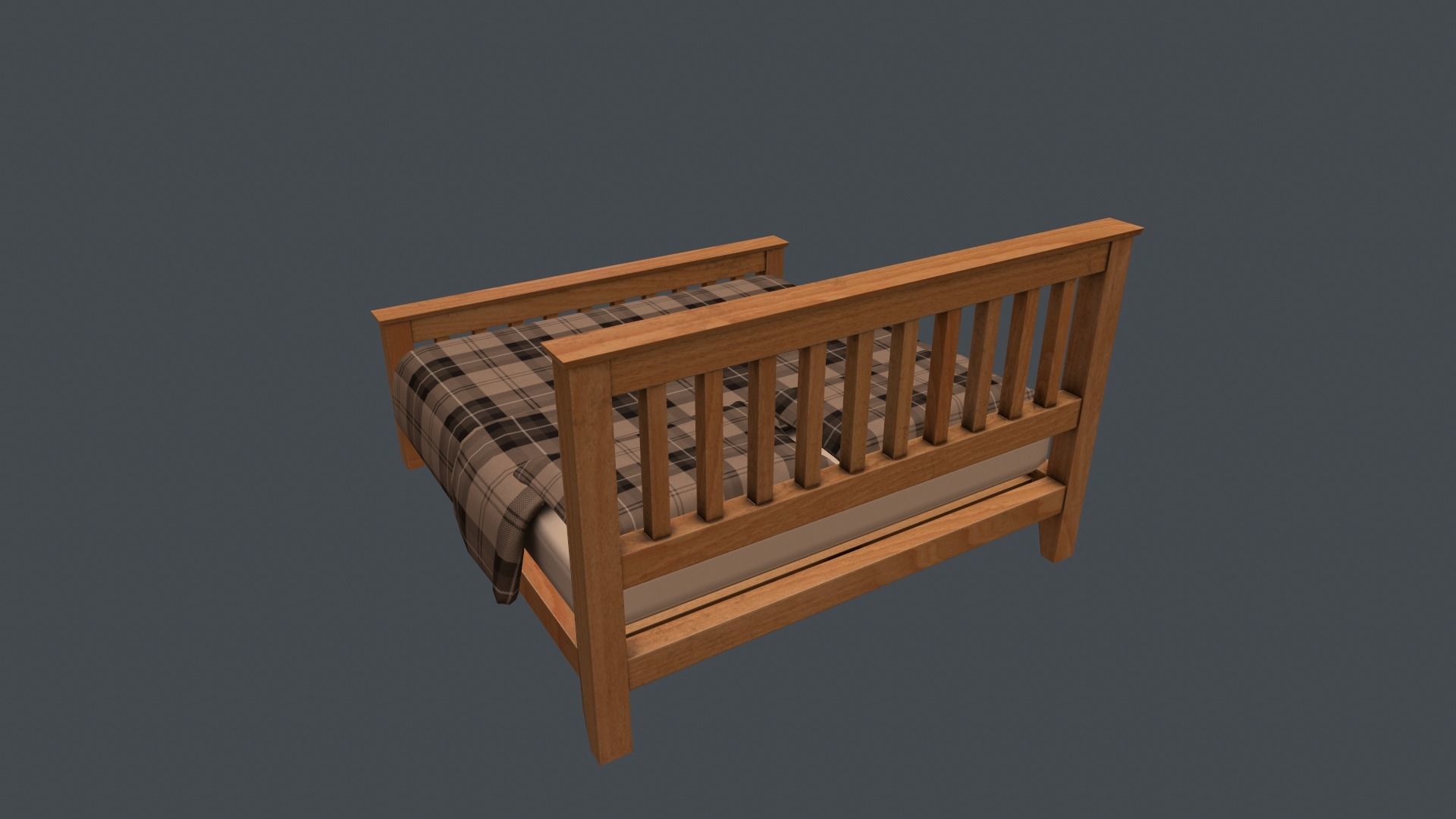 Game Ready Bed plaid with wooden frame Low-poly 3D model_1