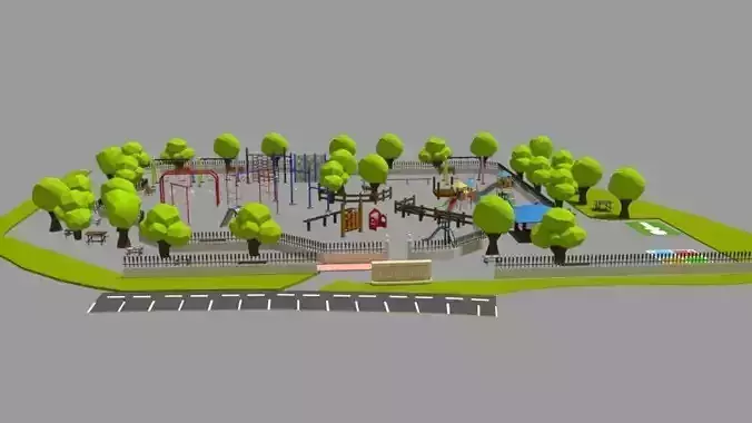 Lowpoly park with playground equipment