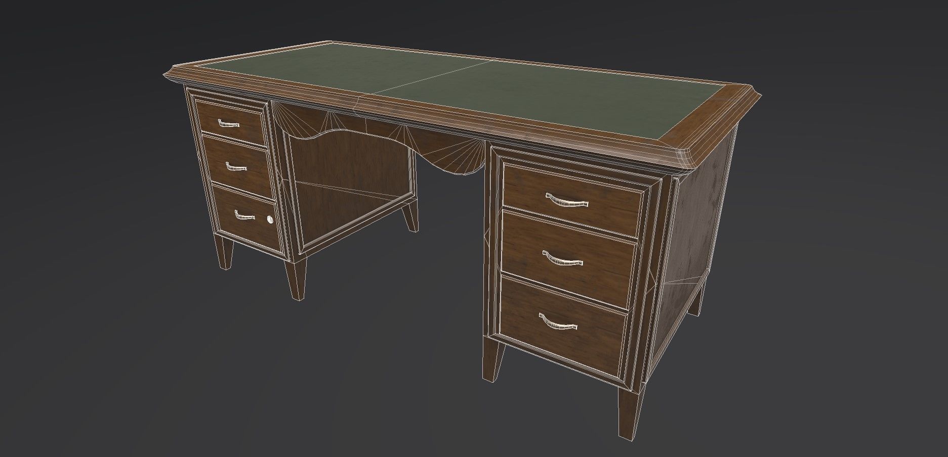 Antique Office Desk Low-poly 3D model_2