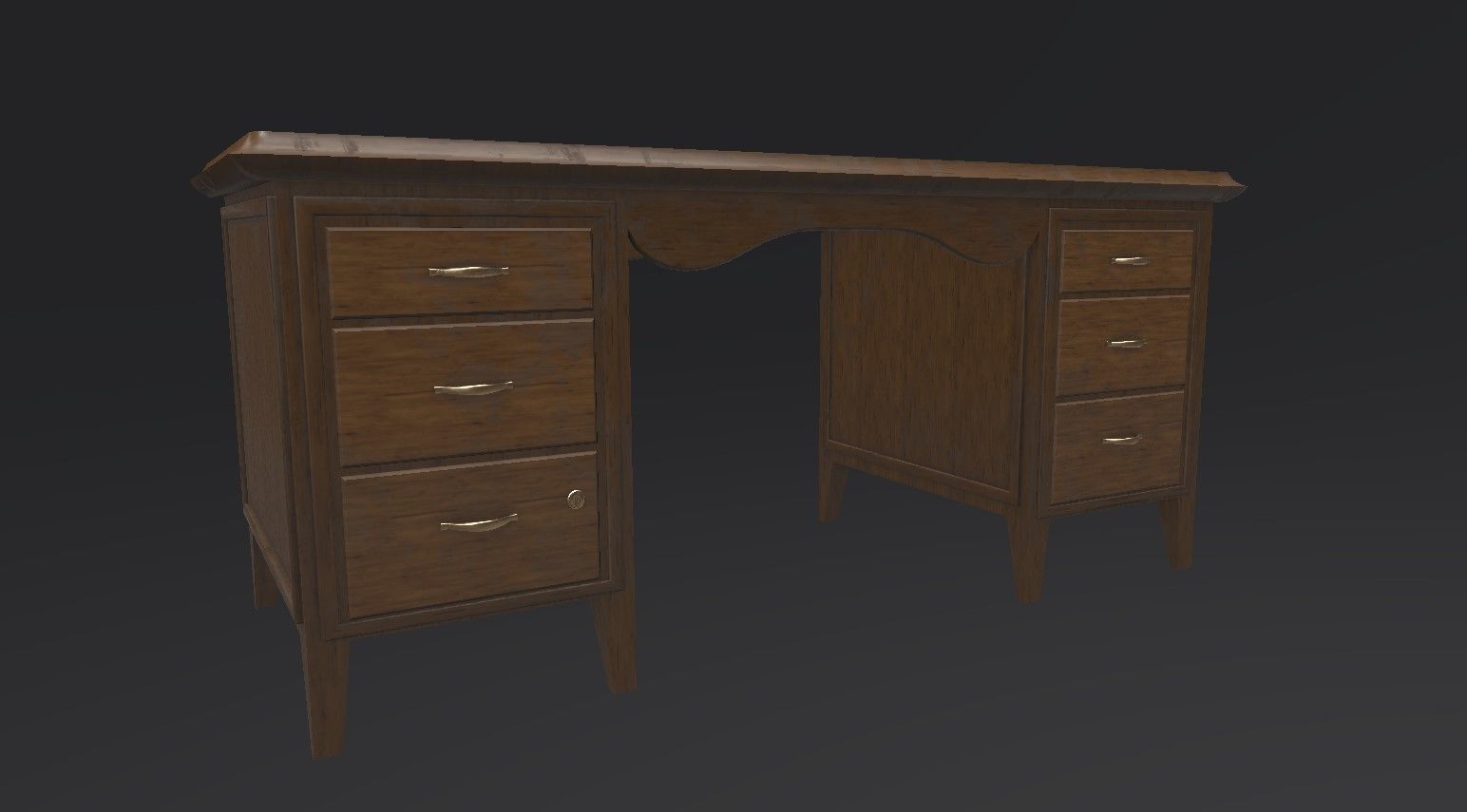 Antique Office Desk Low-poly 3D model_7