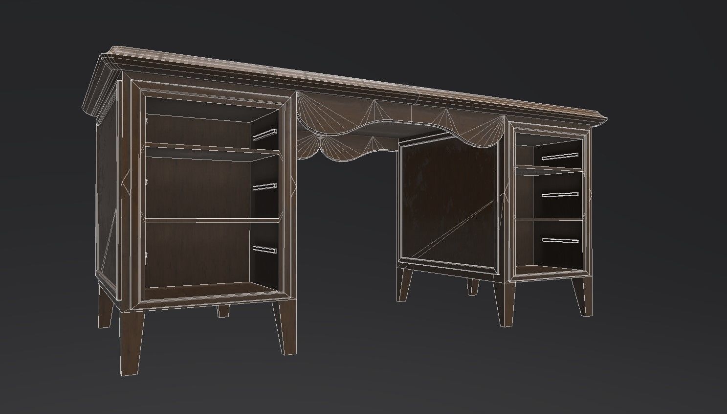 Antique Office Desk Low-poly 3D model_5