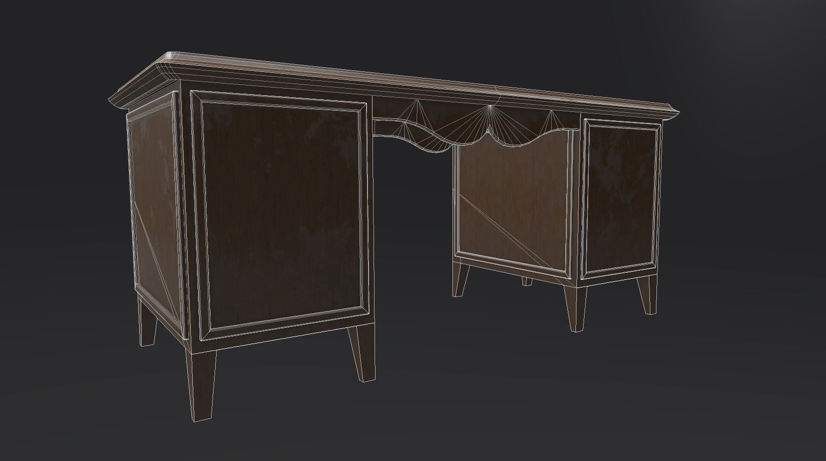 Antique Office Desk Low-poly 3D model_3
