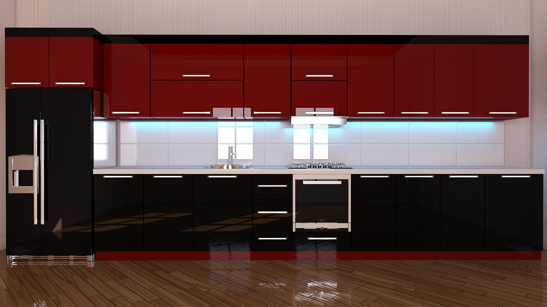 Et Red Black Kitchen Cgtrader Red Black Kitchen Low Poly Model