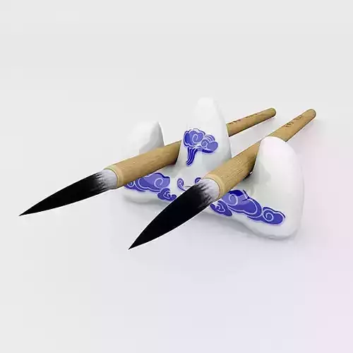 Chinese Calligraphy Brush Pen with Holder Low-poly 3D model