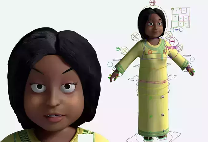 3D Cartoon african woman Rigged model