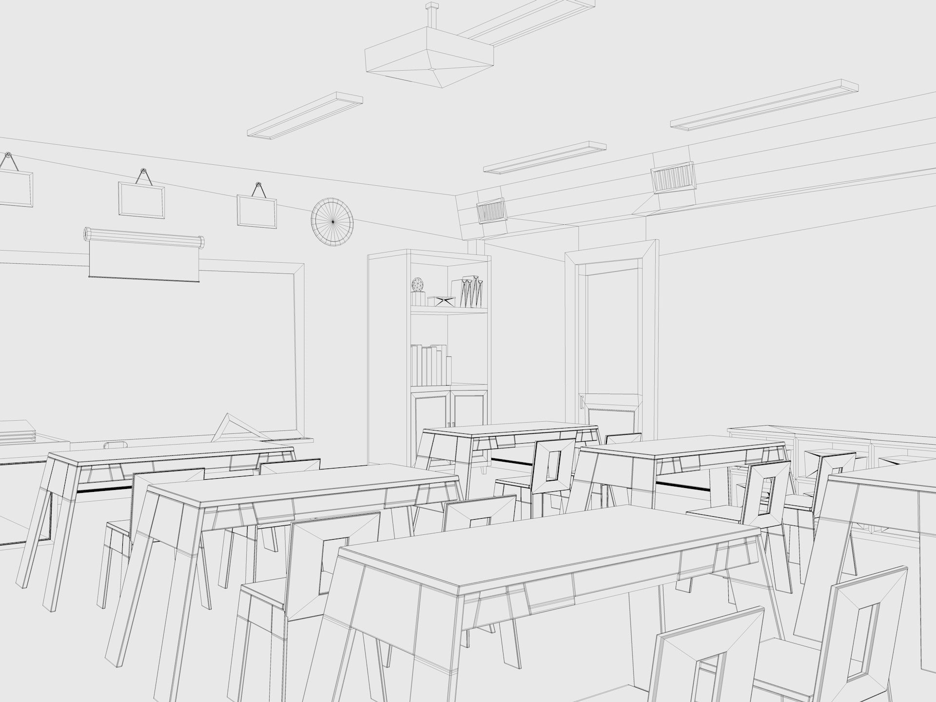 Cartoon Classroom 3D model_9