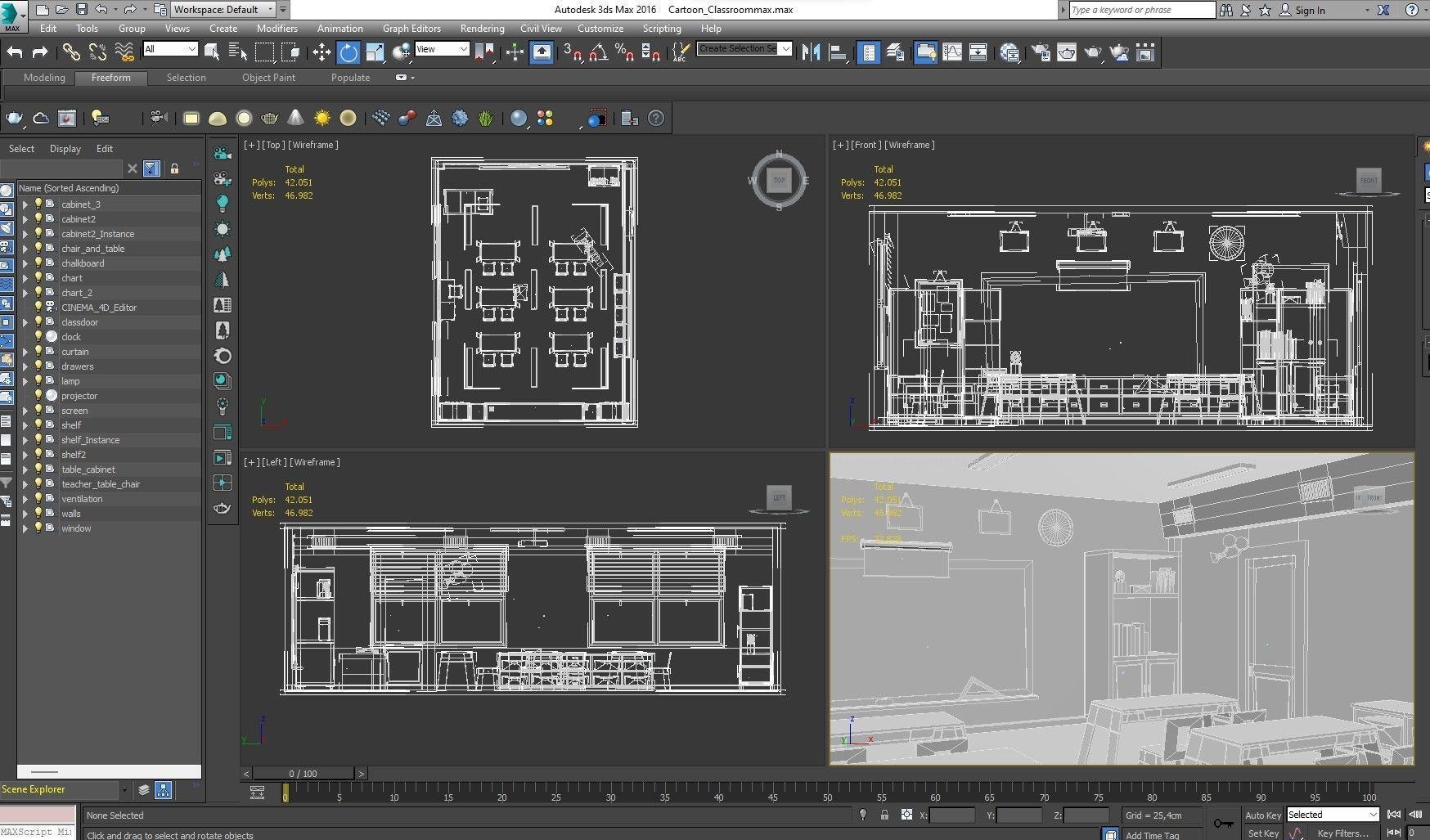 Cartoon Classroom 3D model_21