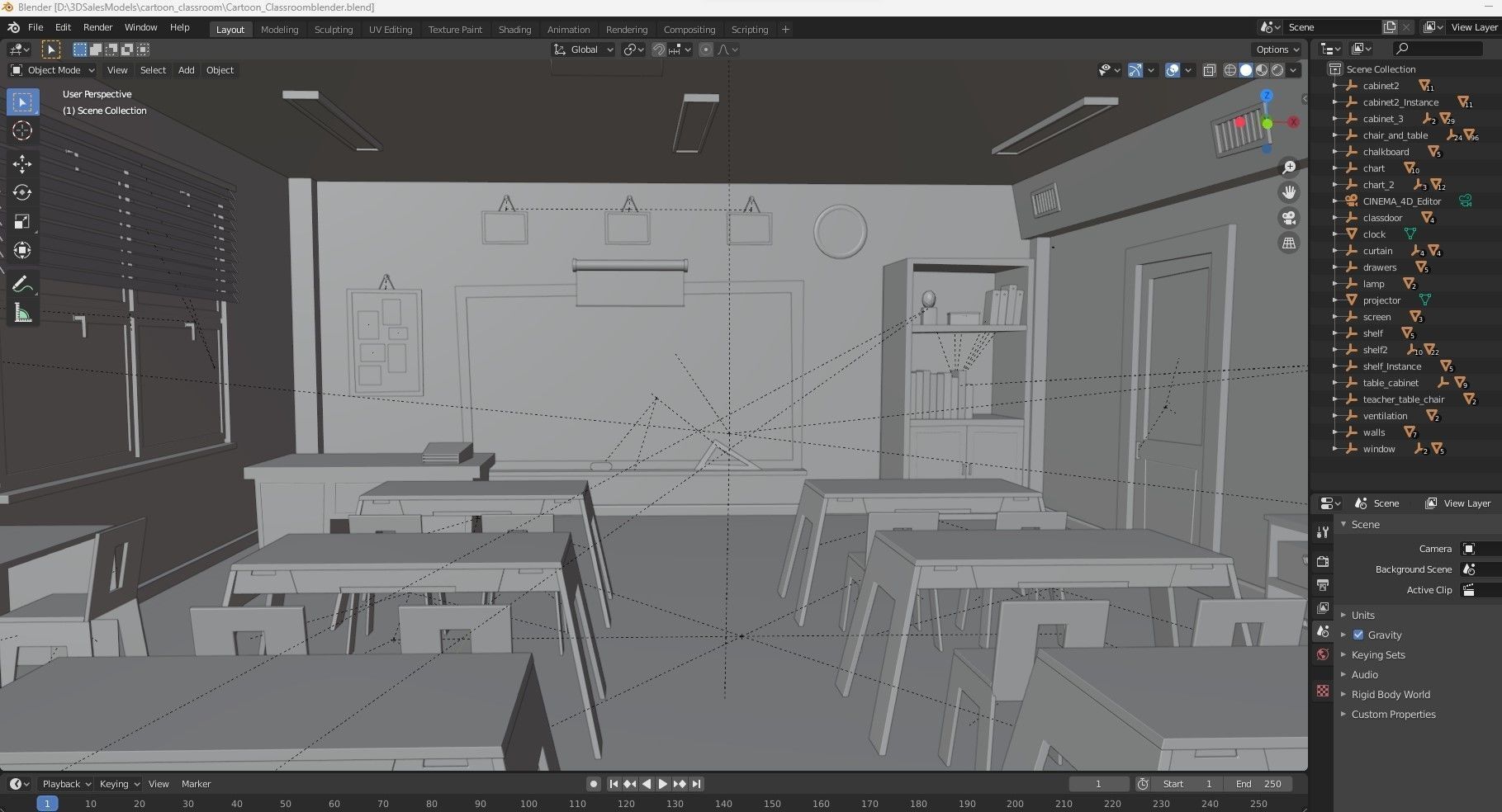 Cartoon Classroom 3D model_20