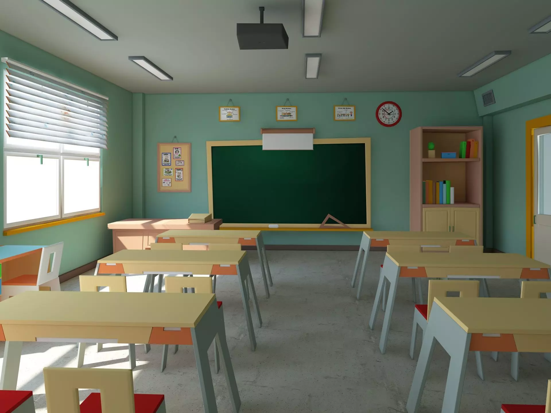 Cartoon Classroom 3D model_0