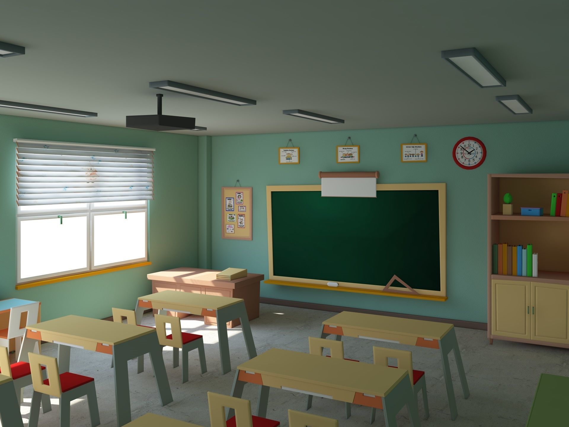 Cartoon Classroom 3D model_1