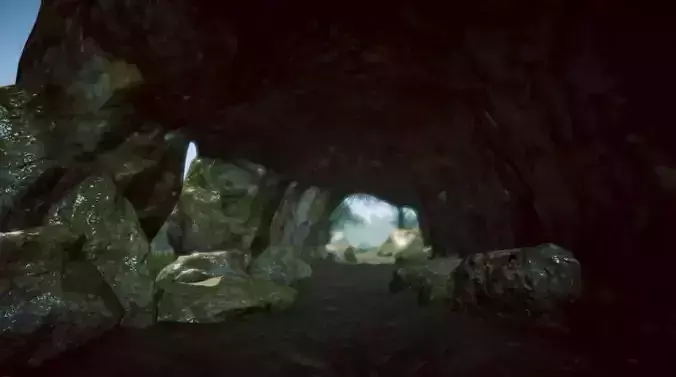 Realistic Rocks cave with in it Low-poly 3D model