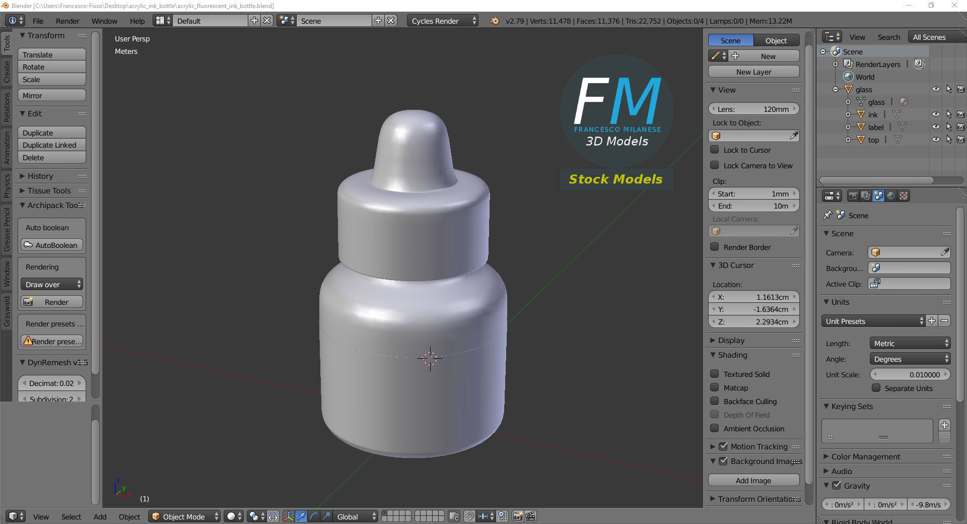Acrylic Fluorescent Ink Bottle 3D model_9