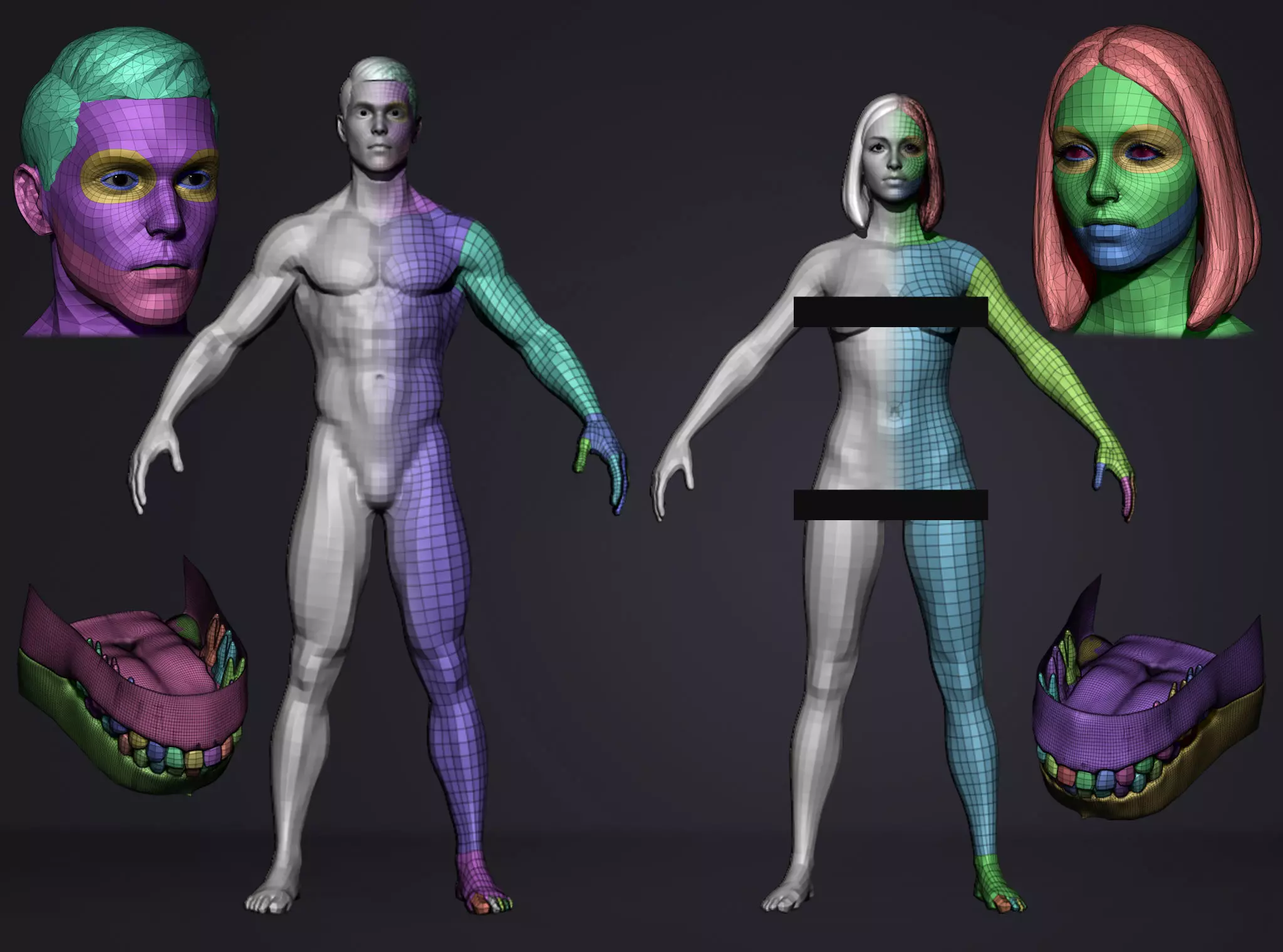 Basemesh Set - LowPoly man and woman 3D Model Collection_0