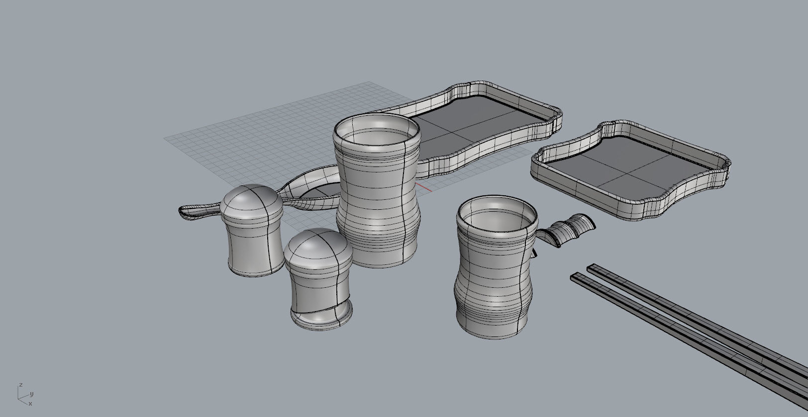 Bamboo shape tableware set  3D  Model 3D print model_20