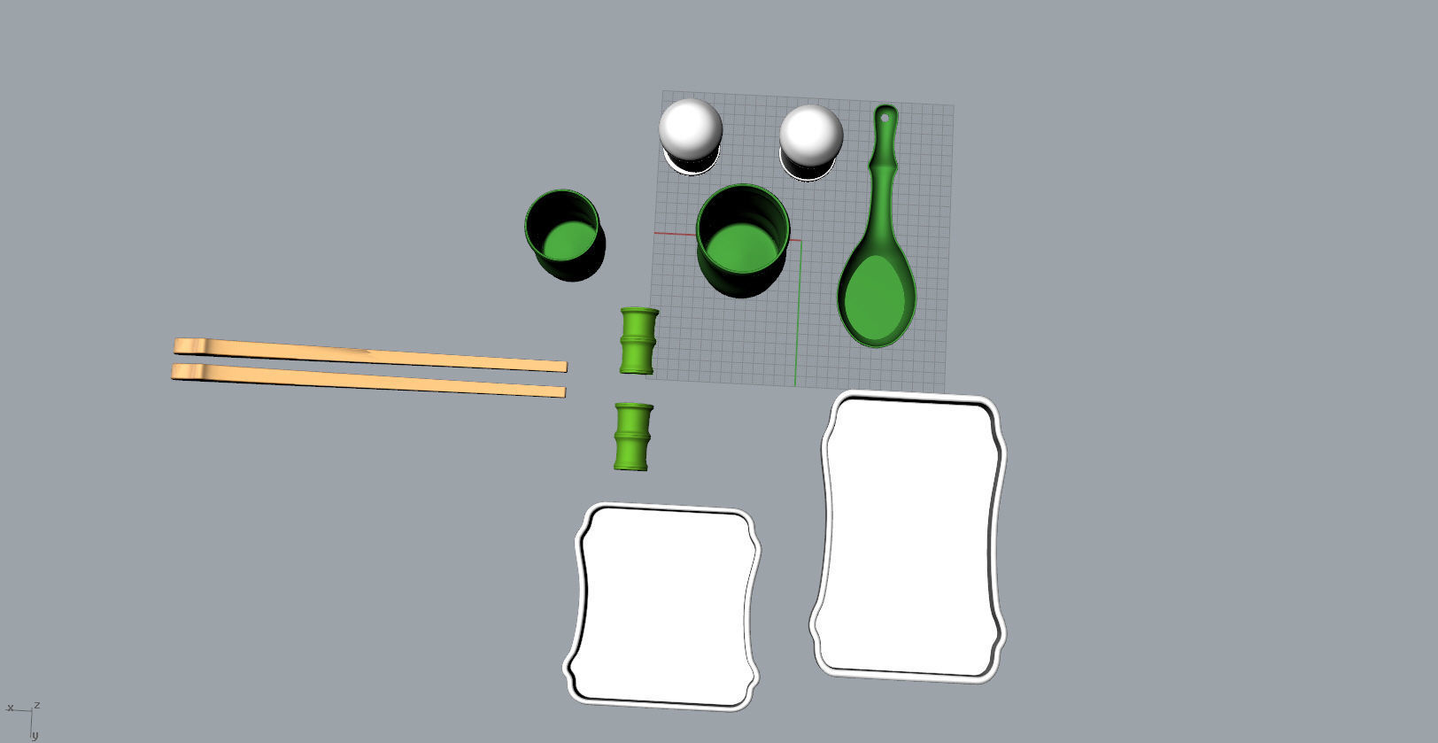 Bamboo shape tableware set  3D  Model 3D print model_7