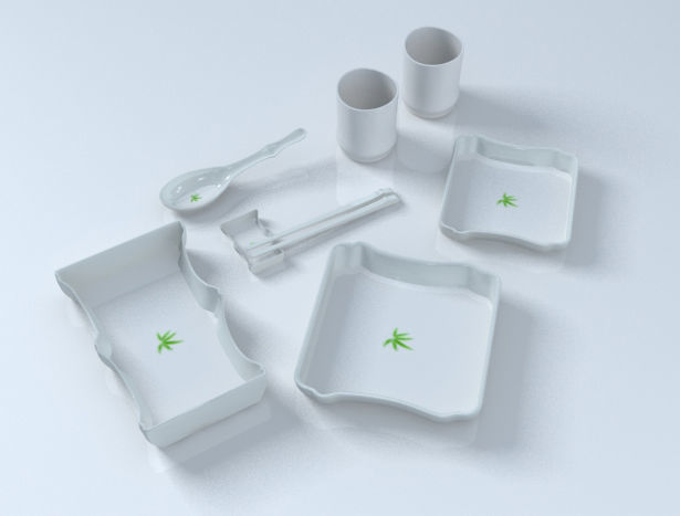 Bamboo shape tableware set  3D  Model 3D print model_1