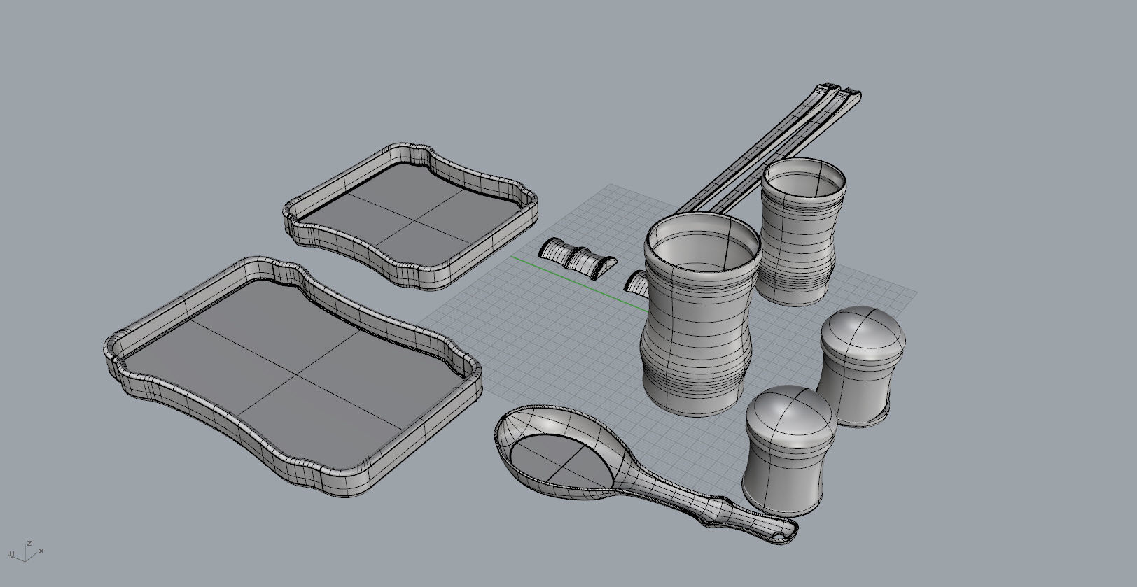 Bamboo shape tableware set  3D  Model 3D print model_18