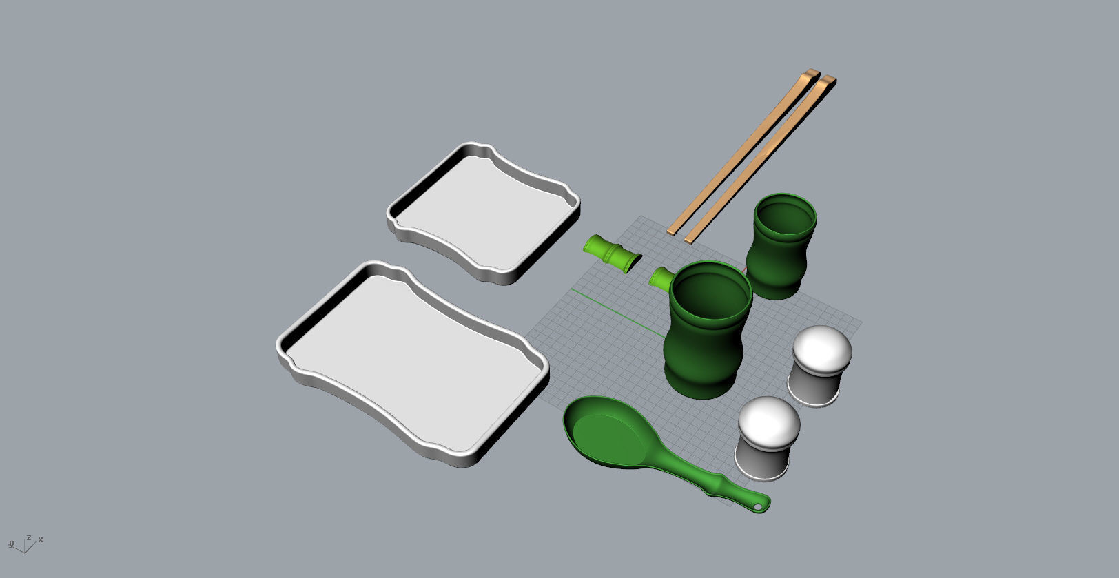 Bamboo shape tableware set  3D  Model 3D print model_12