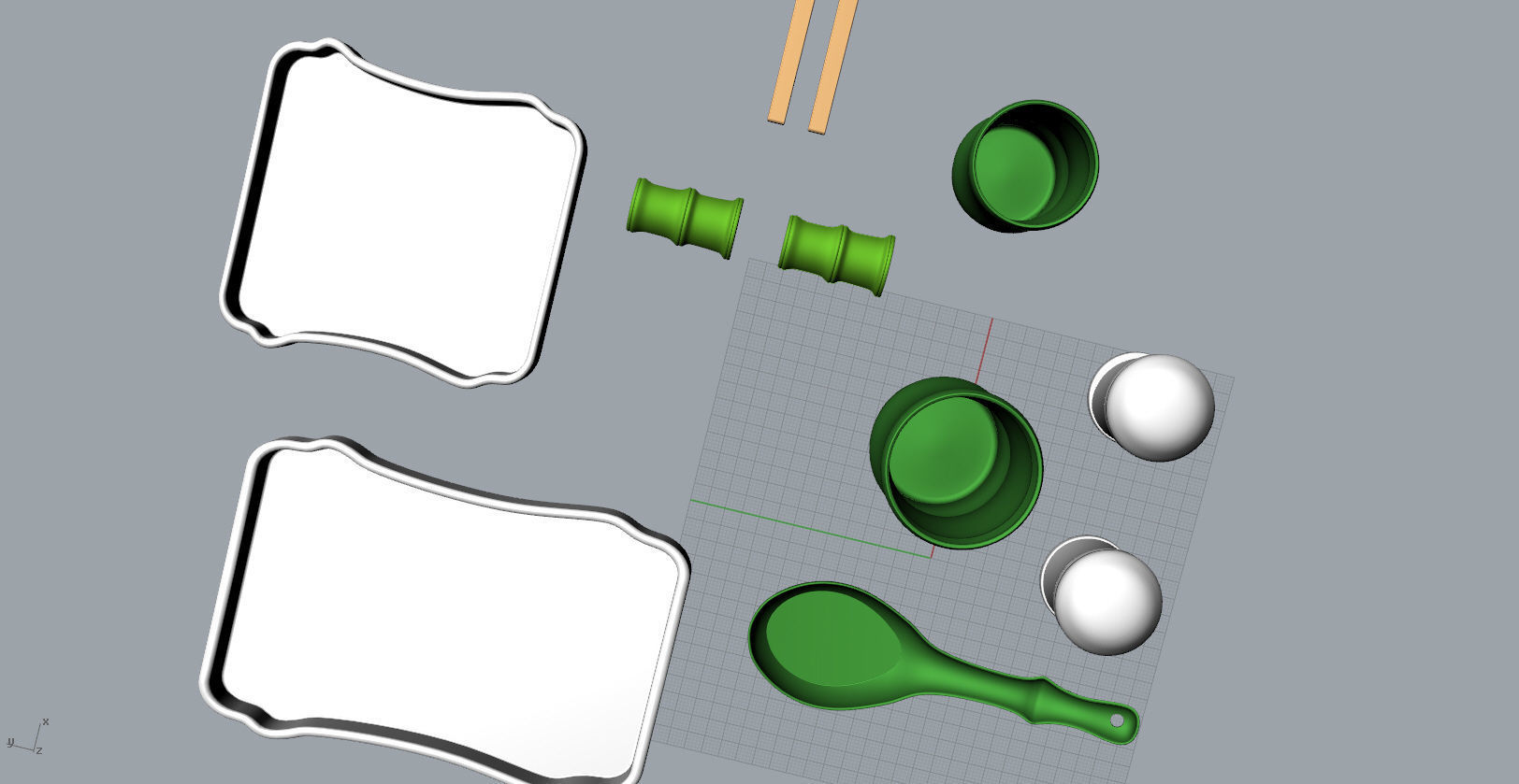 Bamboo shape tableware set  3D  Model 3D print model_9