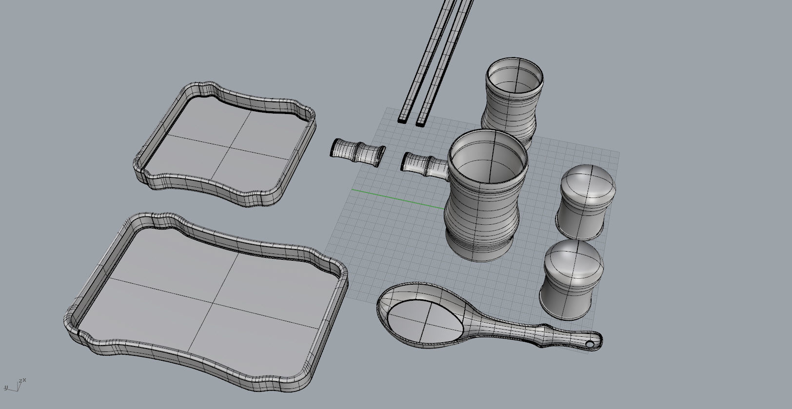 Bamboo shape tableware set  3D  Model 3D print model_17