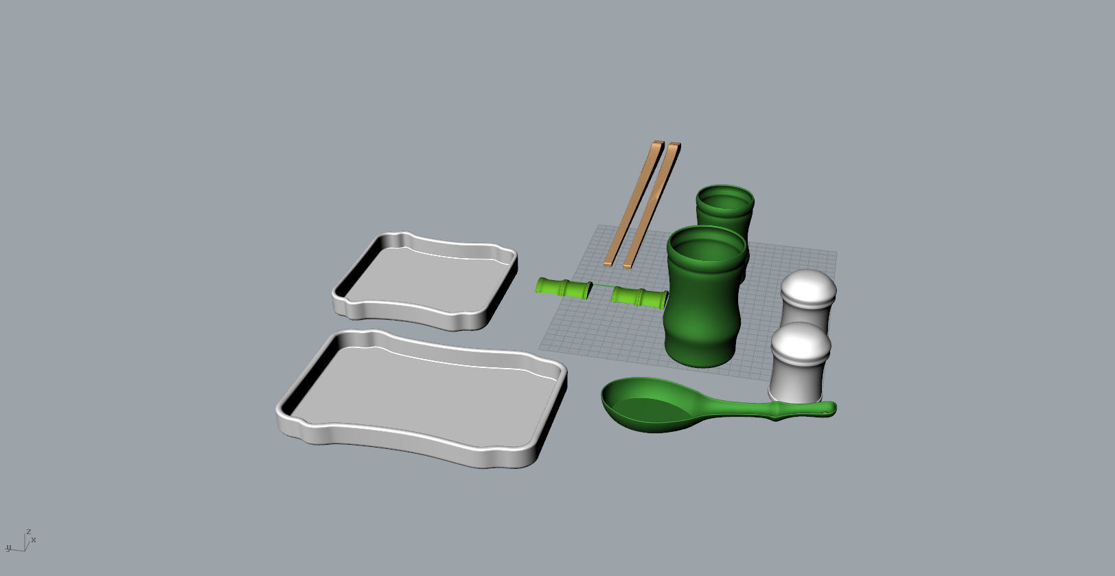 Bamboo shape tableware set  3D  Model 3D print model_11