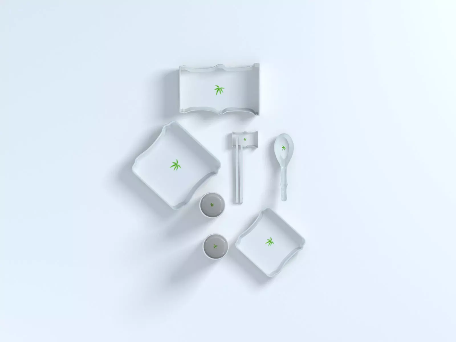 Bamboo shape tableware set  3D  Model 3D print model_0