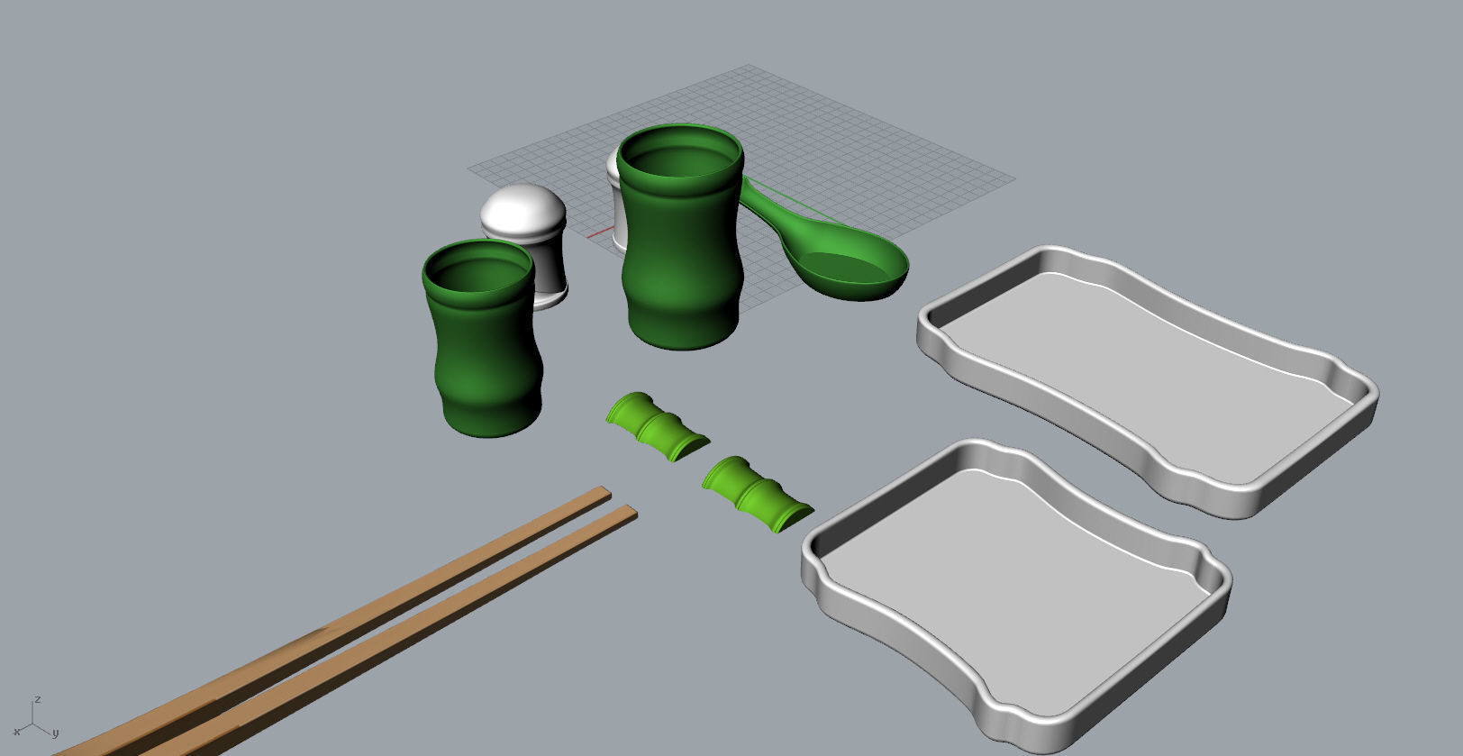 Bamboo shape tableware set  3D  Model 3D print model_6