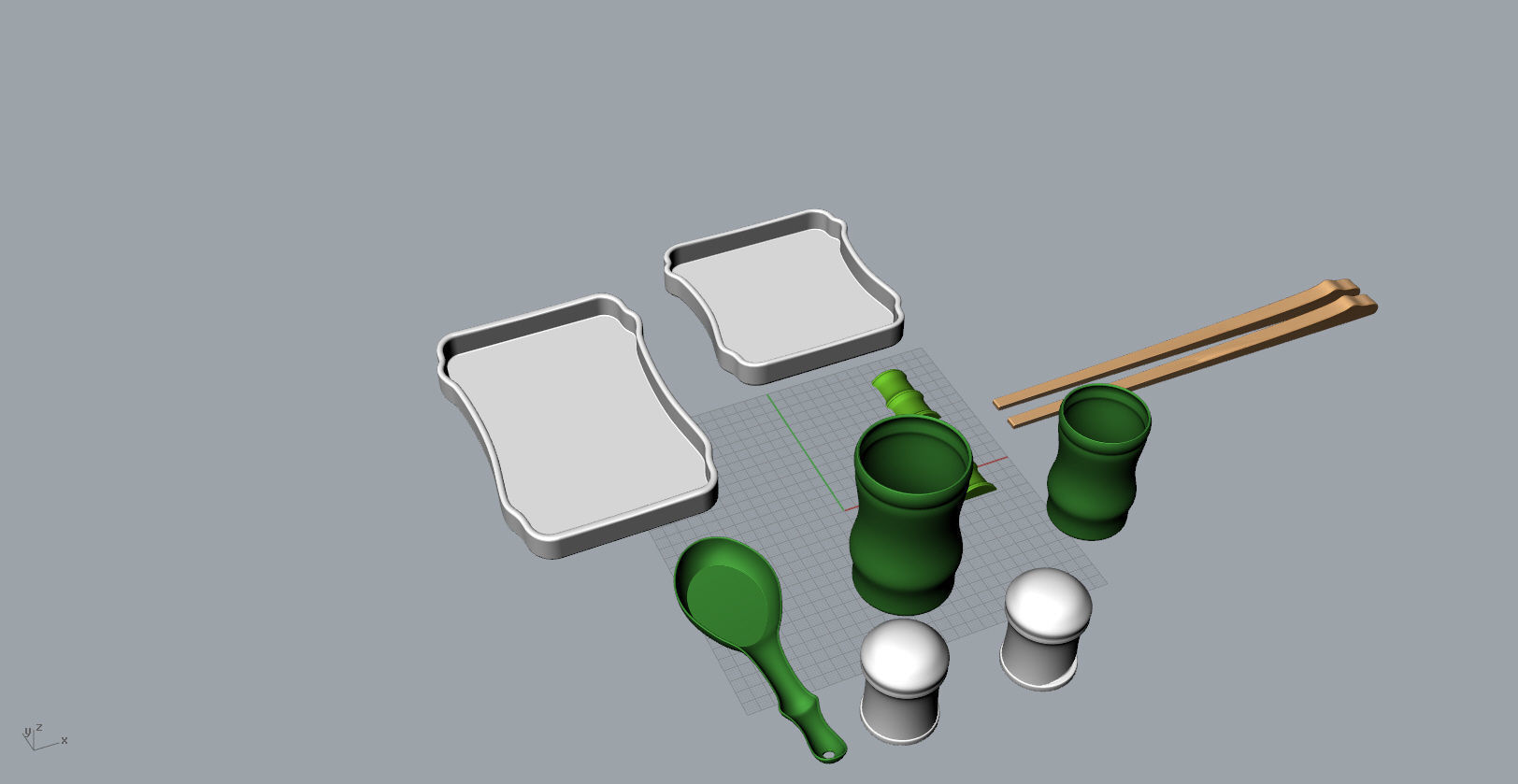 Bamboo shape tableware set  3D  Model 3D print model_13