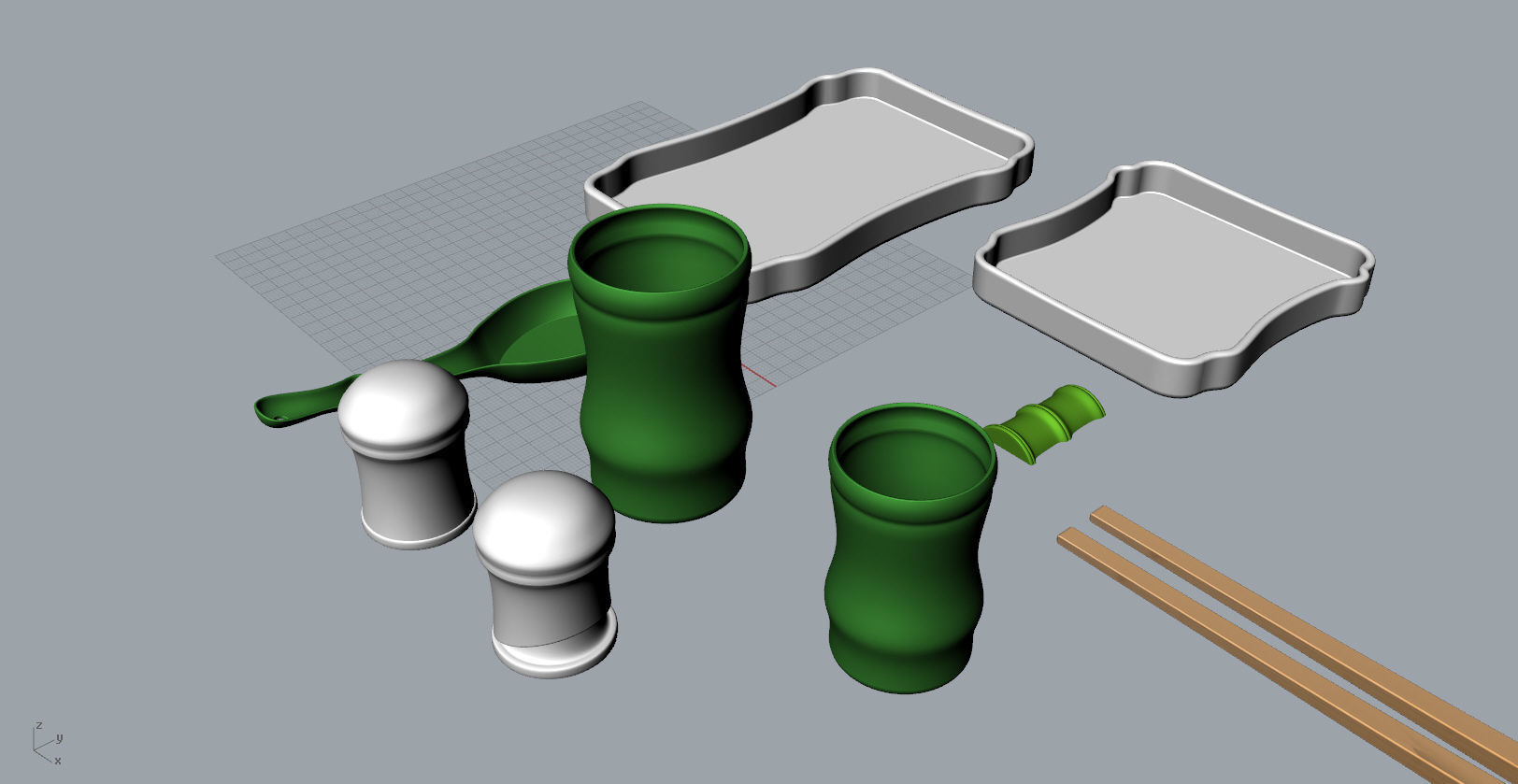 Bamboo shape tableware set  3D  Model 3D print model_15