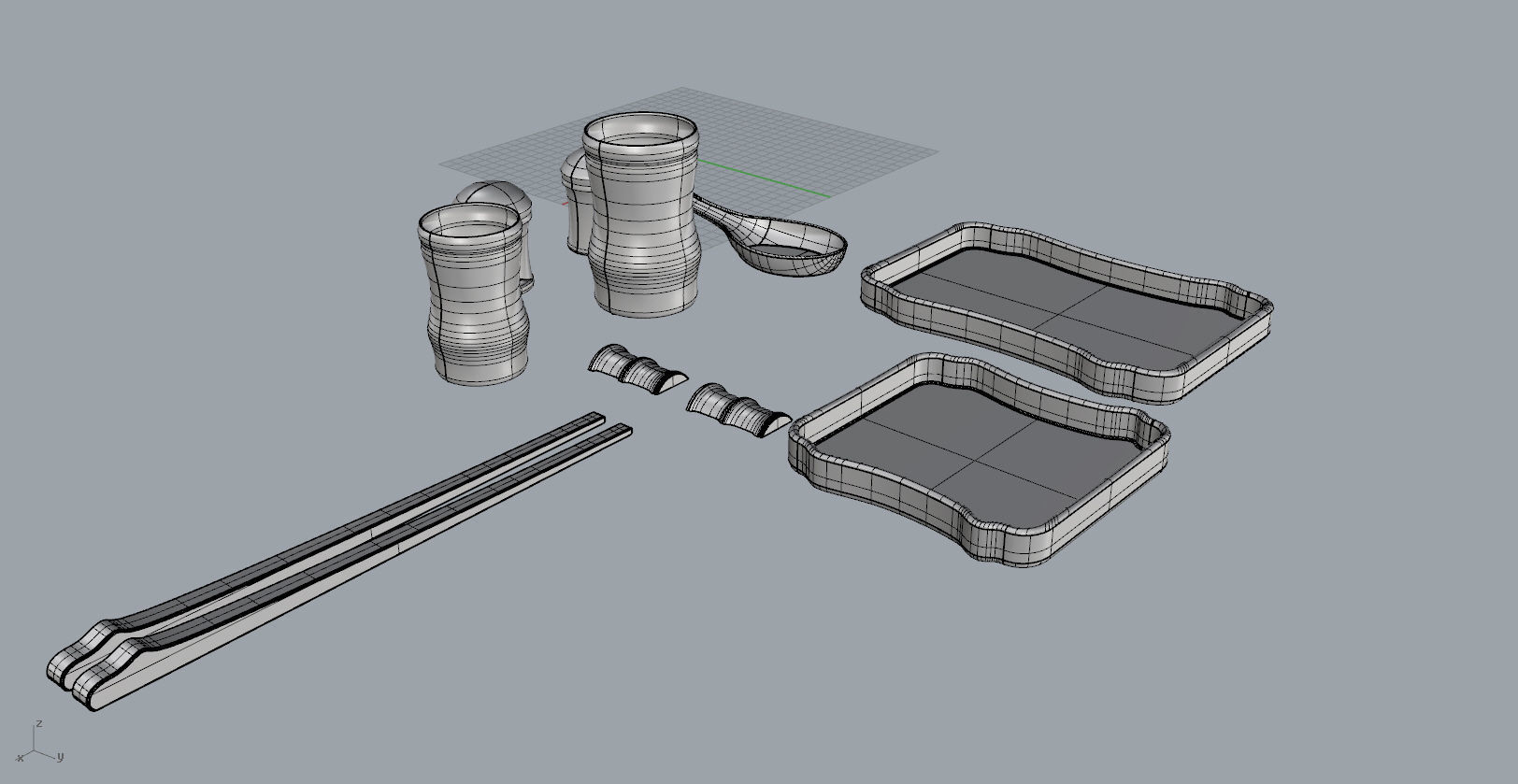 Bamboo shape tableware set  3D  Model 3D print model_22