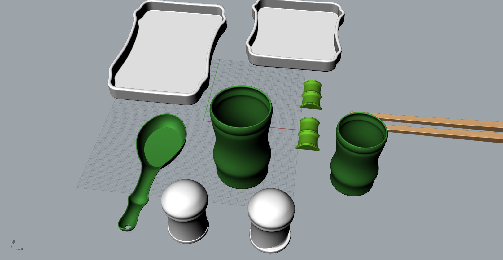 Bamboo shape tableware set  3D  Model 3D print model_14