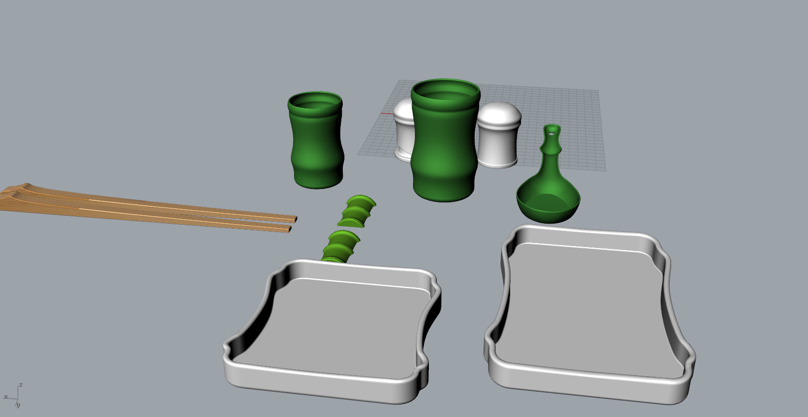 Bamboo shape tableware set  3D  Model 3D print model_4