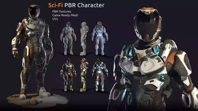 Lunar Suit - PBR Sci-Fi Character Low-poly 3D model