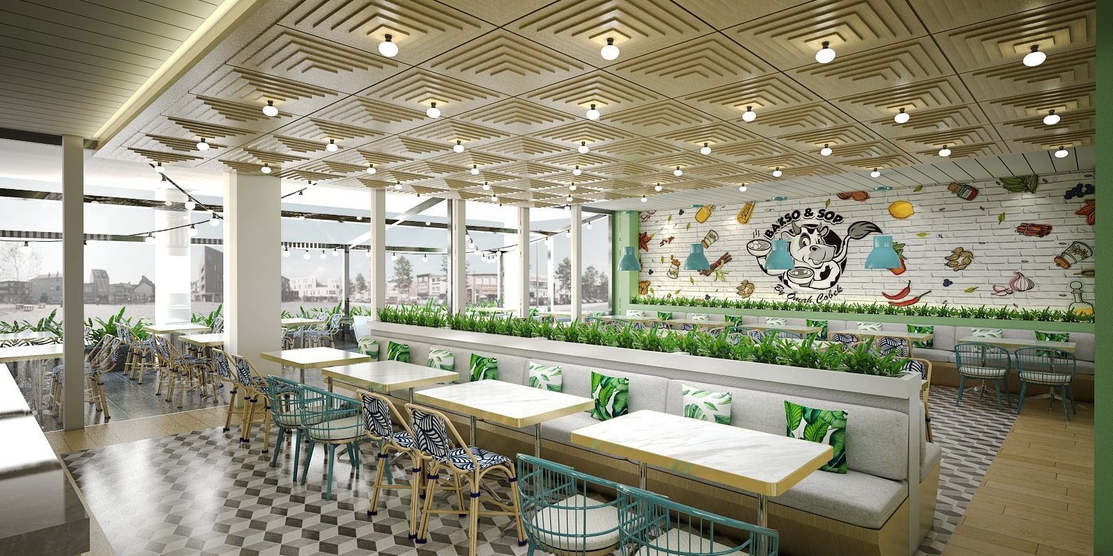 Restaurant interior design of cafe 3D model_1