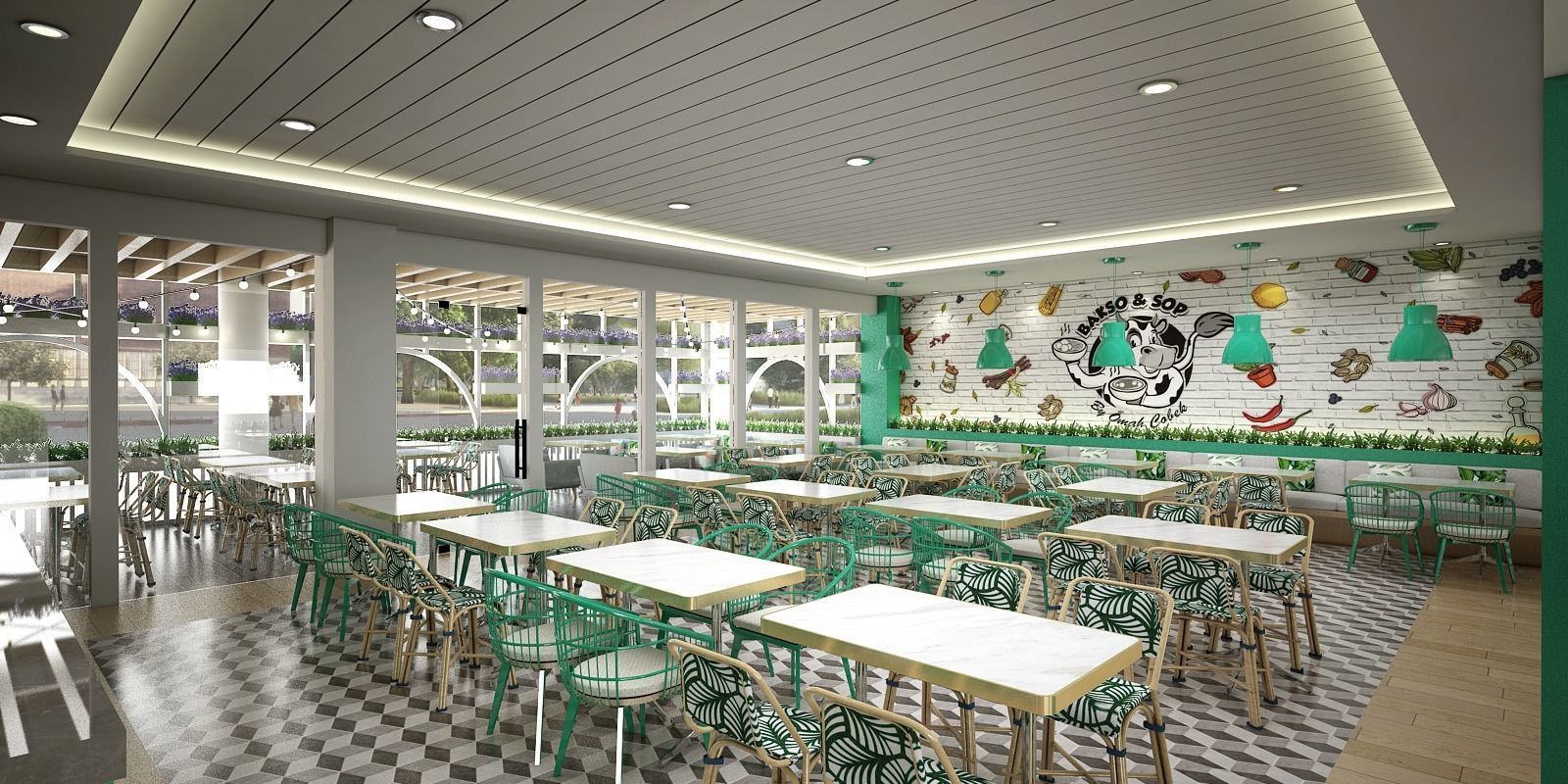 Restaurant interior design of cafe 3D model_7