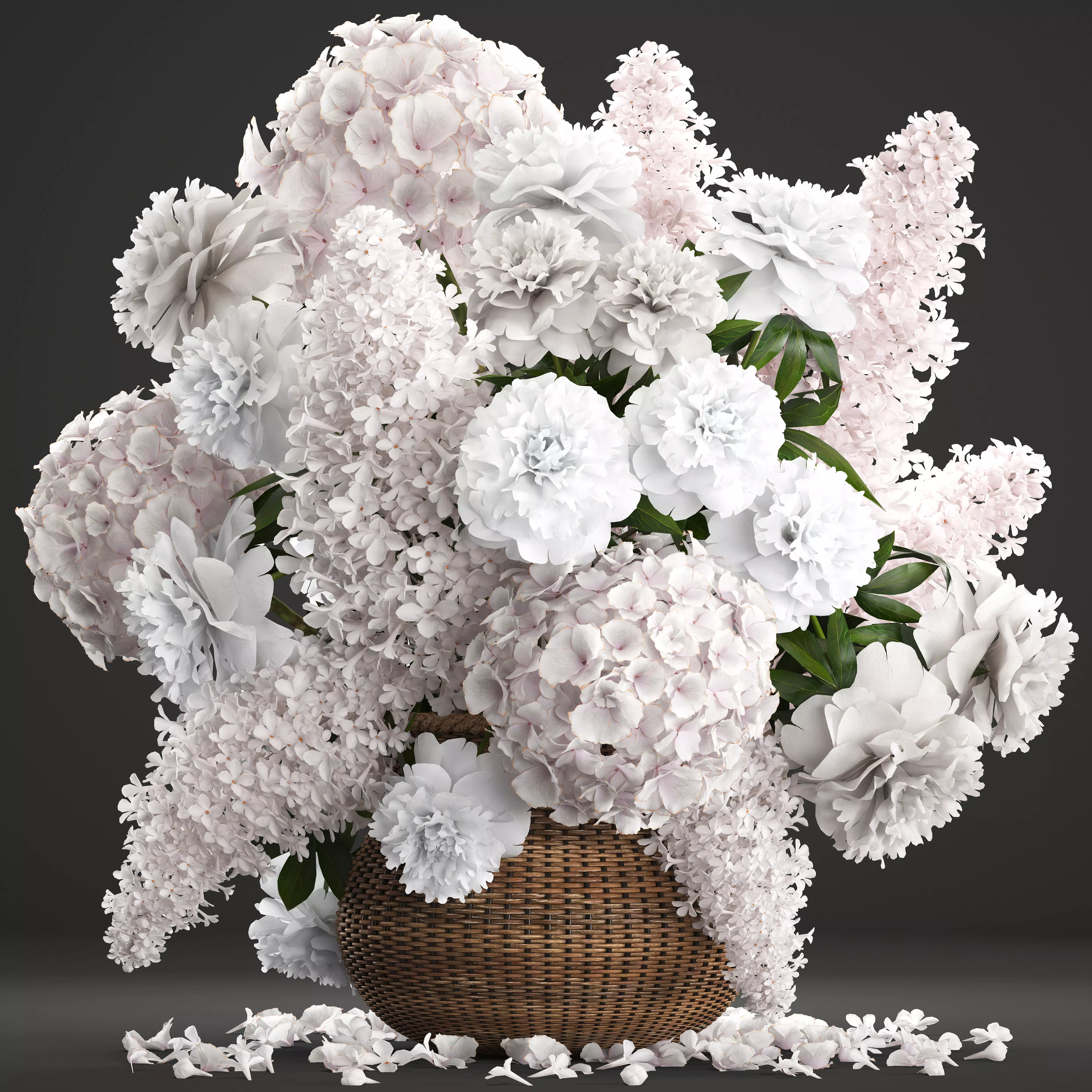 Bouquet of flowers in a basket 3D model