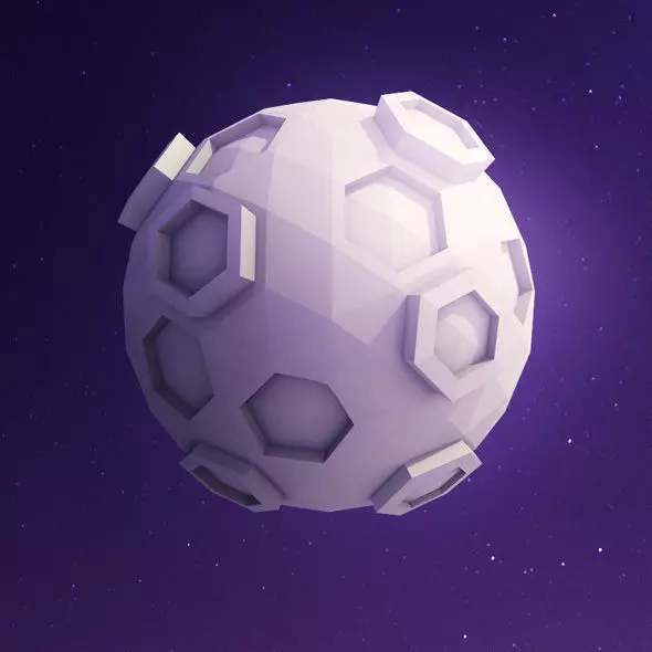 Low Poly Moon sphere with hexagons Low-poly 3D model_0