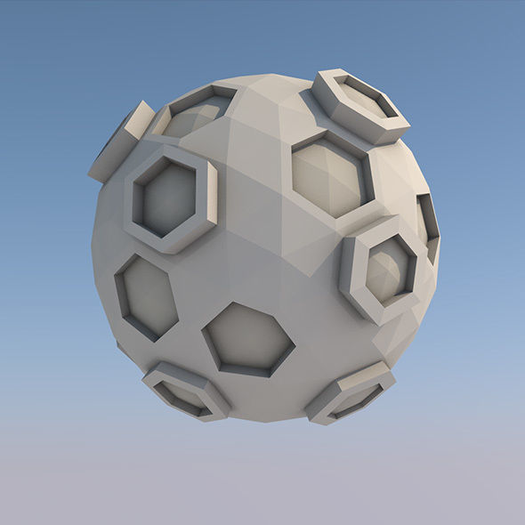 Low Poly Moon sphere with hexagons Low-poly 3D model_1
