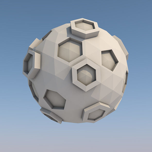 Low Poly Moon sphere with hexagons Low-poly 3D model_2