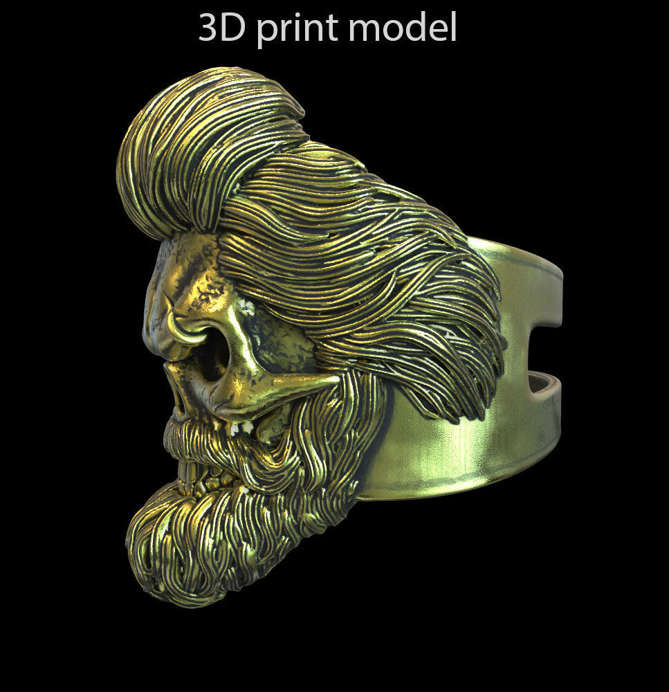 Skull ring jewelry with beard vol1 jewelry 3D print model_4