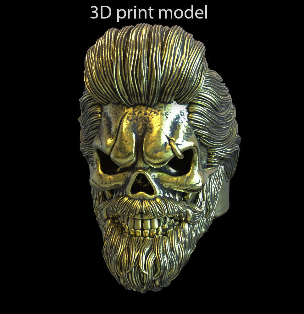 Skull ring jewelry with beard vol1 jewelry 3D print model_2