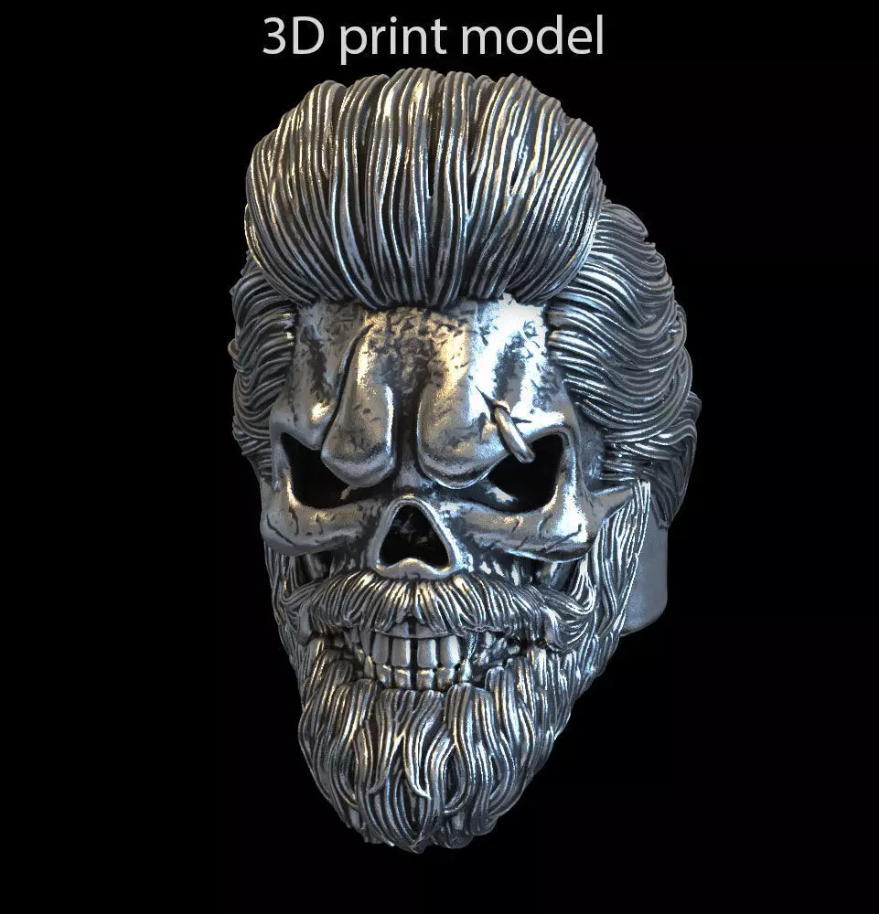 Skull ring jewelry with beard vol1 jewelry 3D print model_0