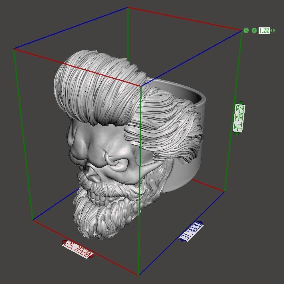 Skull ring jewelry with beard vol1 jewelry 3D print model_5