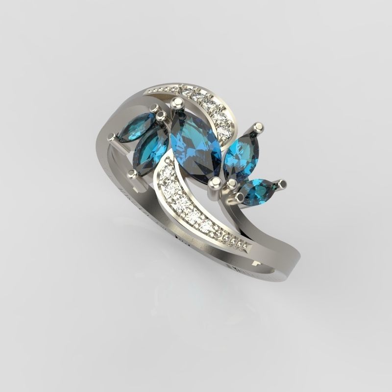 Design Women ring with gems and diamonds 3dm stl3D print model 3D print model_6