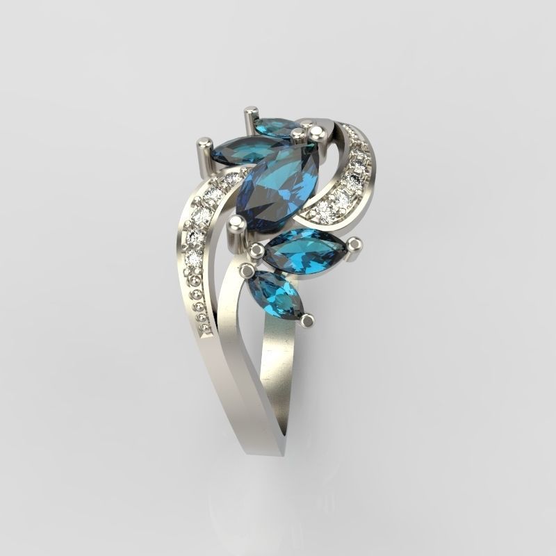 Design Women ring with gems and diamonds 3dm stl3D print model 3D print model_4