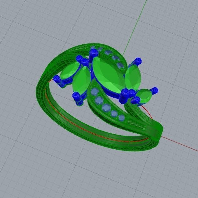 Design Women ring with gems and diamonds 3dm stl3D print model 3D print model_20