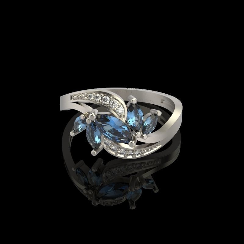 Design Women ring with gems and diamonds 3dm stl3D print model 3D print model_1