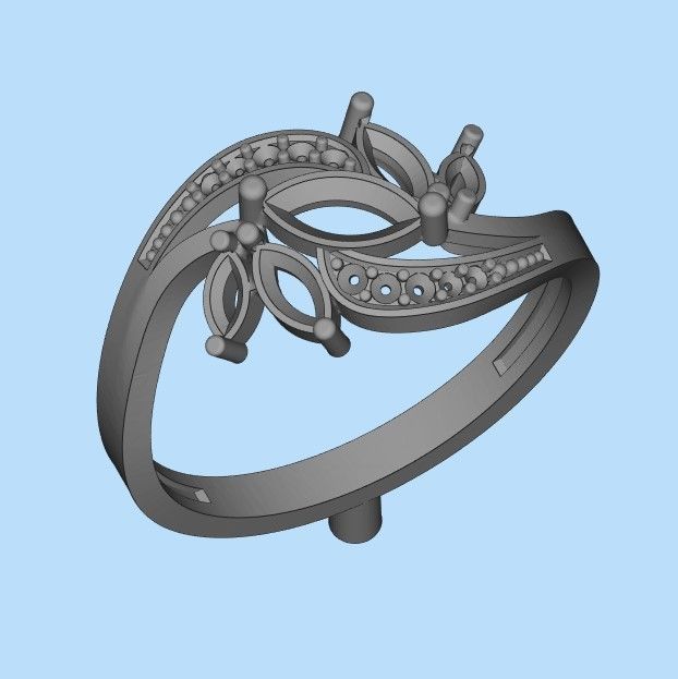 Design Women ring with gems and diamonds 3dm stl3D print model 3D print model_22